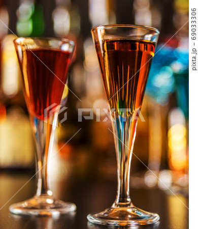 refreshing liqueur in a tall glass, alcoholic 69033306