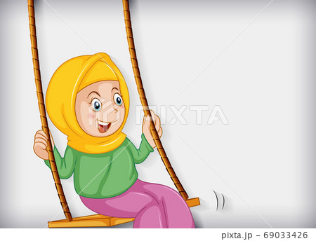 Happy muslim girl sit on swing Happy muslim girl sit on swing 69033426