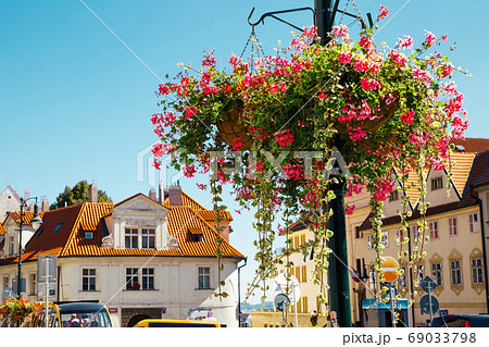 Colorful European city street in Prague, Czech Republic 69033798