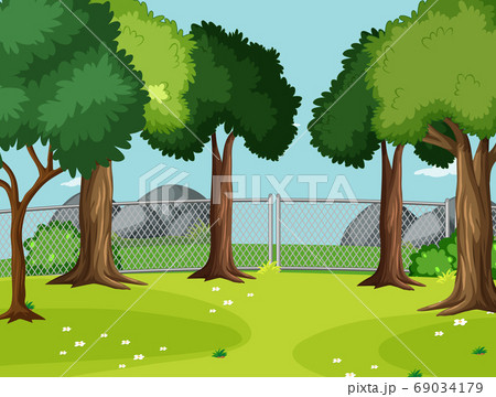 Blank scene in the park with big trees 69034179
