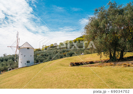 Greek windmill at Shodoshima island Olive park in Kagawa, Japan Greek windmill at Shodoshima island Olive park in Kagawa, Japan 69034702