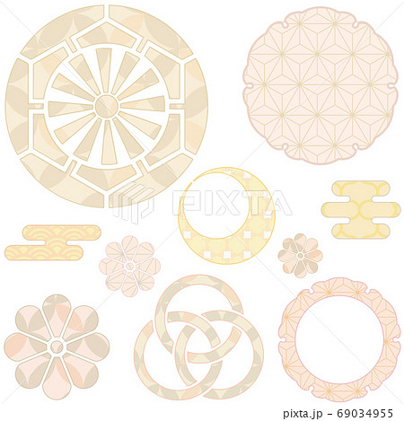 パステルカラーの和のモチーフセット1のイラスト素材