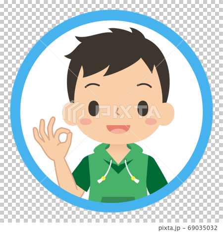 Icon of a boy who smiles and gives an OK sign Child illustration Icon of a boy who smiles and gives an OK sign Child illustration 69035032