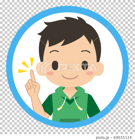 笑顔で指差しポーズをする男の子のアイコン 子ども イラストのイラスト素材