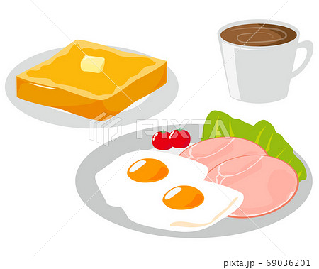 ハムエッグとトーストの朝食セットのベクターイラストのイラスト素材