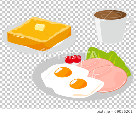 ハムエッグとトーストの朝食セットのベクターイラスト ハムエッグとトーストの朝食セットのベクターイラスト 69036201