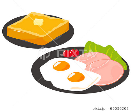 ハムエッグとトーストの朝食セットのベクターイラストのイラスト素材