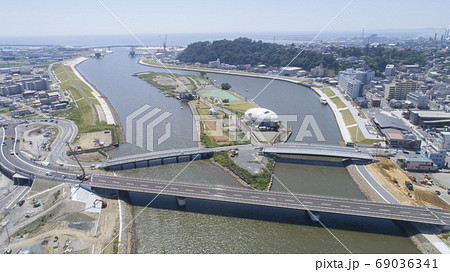 《宮城県・石巻市》市街地の空撮 69036341