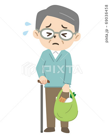 重い荷物を運ぶシニア男性のイラスト素材 重い荷物を運ぶシニア男性のイラスト素材