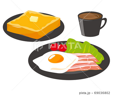 ベーコンエッグとトーストの朝食のベクターイラスト のイラスト素材