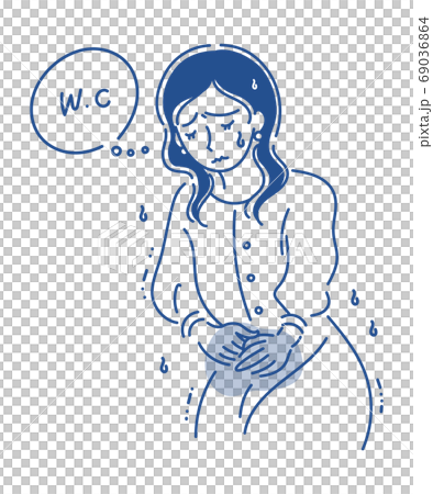 想去洗手間的女人的插圖(線條畫,藍色,1c) 想去洗手間的女人的插圖(線條畫,藍色,1c) 69036864
