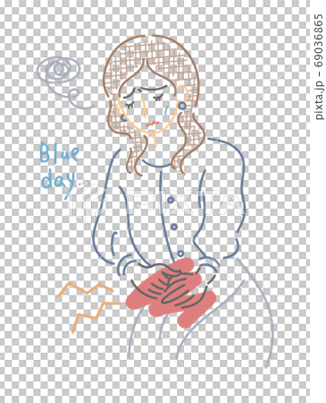患有月經痛的女人的插圖（線條畫） 69036865