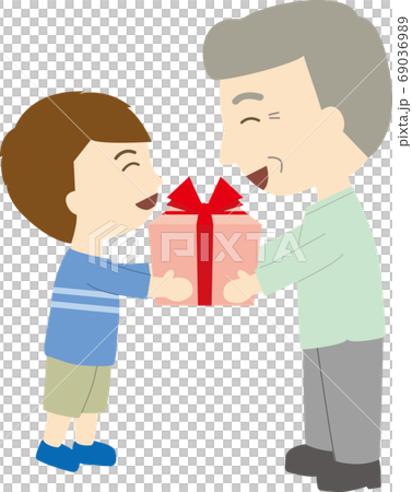 Grandpa and grandson present 69036989