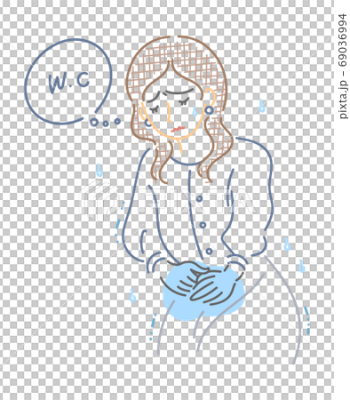 Illustration of a woman who wants to go to the bathroom (line drawing) 69036994