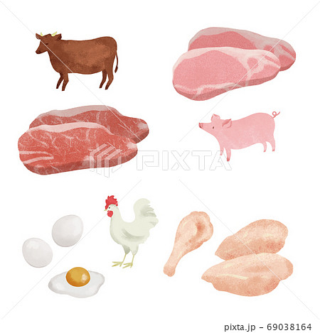 牛 豚 鶏の手描きイラストのイラスト素材