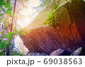 Fairy Tale Forest in Retro Style. Paper Vintage Textured. Mountain Landscape 69038563