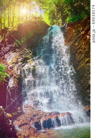 Fairy Tale Forest in Retro Style. Paper Vintage Textured. Mountain Landscape Fairy Tale Forest in Retro Style. Paper Vintage Textured. Mountain Landscape 69038574