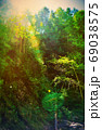 Fairy Tale Forest in Retro Style. Paper Vintage Textured. Mountain Landscape 69038575