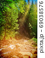 Fairy Tale Forest in Retro Style. Paper Vintage Textured. Mountain Landscape 69038576