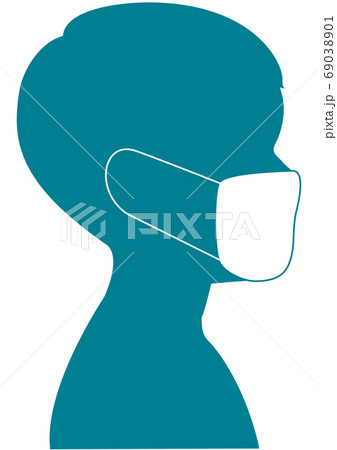 マスクをした少年の横顔シルエットのイラスト素材