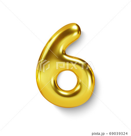 Golden Number Balloon 6 Six Vector Realistic のイラスト素材