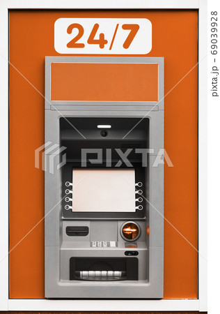 ATM machine, photo of one object in detail as a background, brown color ATM machine, photo of one object in detail as a background, brown color 69039928