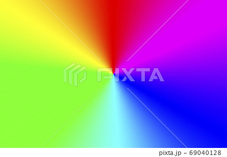 綺麗な虹色のグラデーションの放射状の線の背景 黄色 赤 ピンク 黄緑 青 紺のイラスト素材