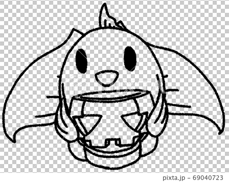 Line drawing of a goldfish with a pumpkin for Halloween Line drawing of a goldfish with a pumpkin for Halloween 69040723
