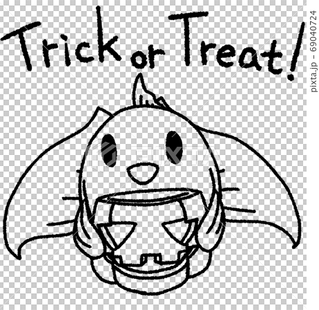 Line drawing of a goldfish with a pumpkin for Halloween 69040724