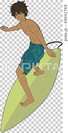 サーフボードにのるサーファーのイラストのイラスト素材