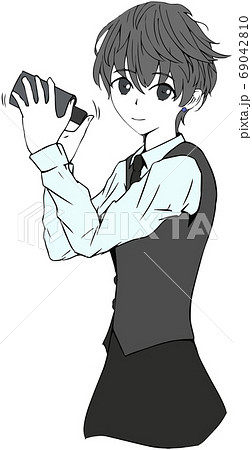 シェイカーをふるかっこいいバーテンダーのイラストのイラスト素材