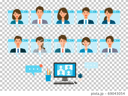 Illustration of businessmen in the window of the video conference screen 69043054