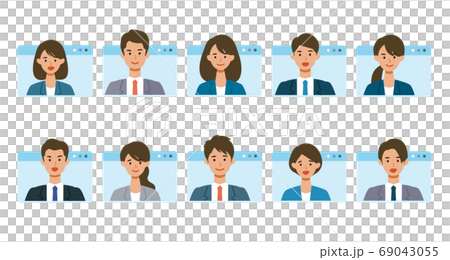 Illustration of businessmen in the window of the video conference screen 69043055