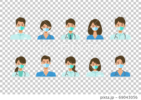 戴著口罩的男性和女性醫務工作者的插圖 69043056