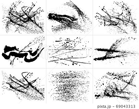 墨 しぶき 背景セット 手書きの毛筆イラストのイラスト素材