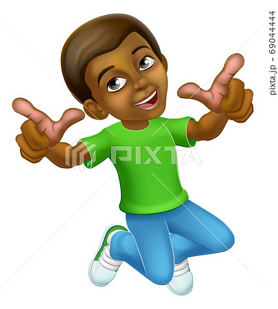 Happy Jumping Boy Kid Child Cartoon Character 69044444