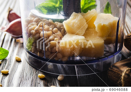 Ingredients for italian national traditional genovese pesto sauc 69046088