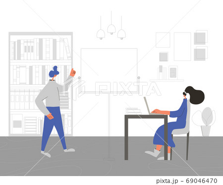 Man work with laptop. Vector flat design. 69046470