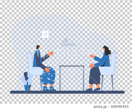 Two women talking at home. Vector flat illustration. Two women talking at home. Vector flat illustration. 69046491