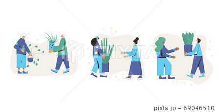 Plant lover. Man with indor flower pot. Vector Plant lover. Man with indor flower pot. Vector 69046510