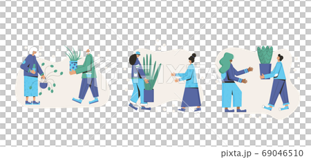 Plant lover. Man with indor flower pot. Vector 69046510