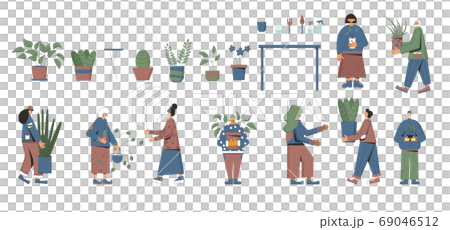 Plant lover. Man with indor flower pot. Vector 69046512