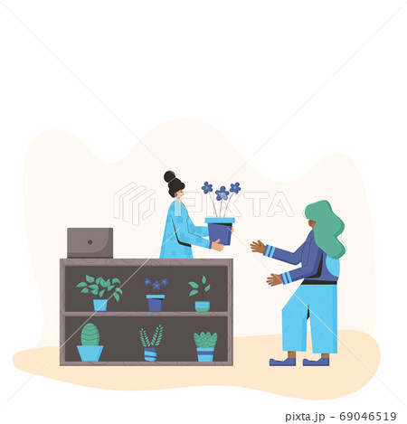 Plant lover. Man with indor flower pot. Vector Plant lover. Man with indor flower pot. Vector 69046519