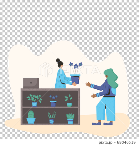 Plant lover. Man with indor flower pot. Vector 69046519