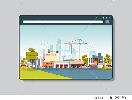 construction site with cranes in web browser window digital building concept horizontal 69046959