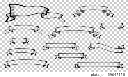 手書き風のレトロなリボンのイラスト素材セット シルエットのイラスト素材