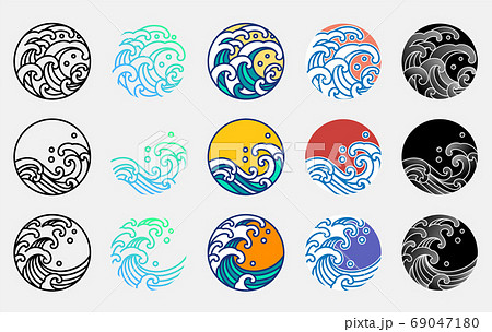 Water and ocean wave line art logo vector illustration. Oriental 69047180