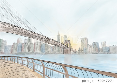 Manhattan Bridge Illustration, New York concept, sketch Manhattan Bridge Illustration, New York concept, sketch 69047271