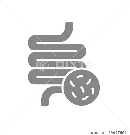 Intestine with bacteria grey icon. Diseased internal organ symbol. 69047661