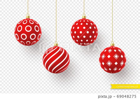 3d Christmas red balls with geometric pattern. 3d Christmas red balls with geometric pattern. 69048275